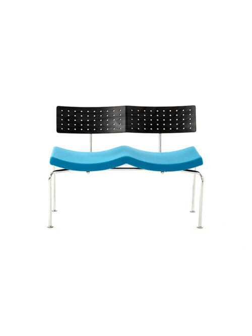 Flying wood bench with back and metal frame