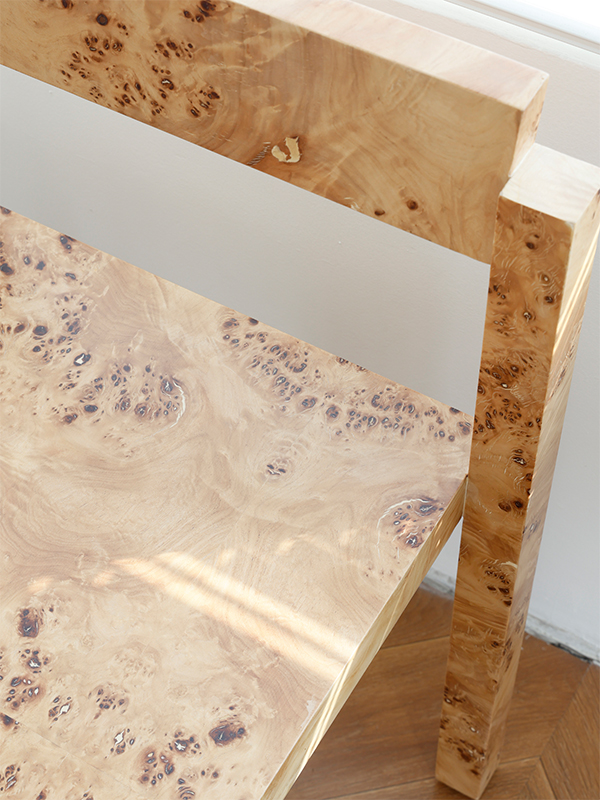 Klein Chair 16 Klein natural poplar burl veneer back and seat detail