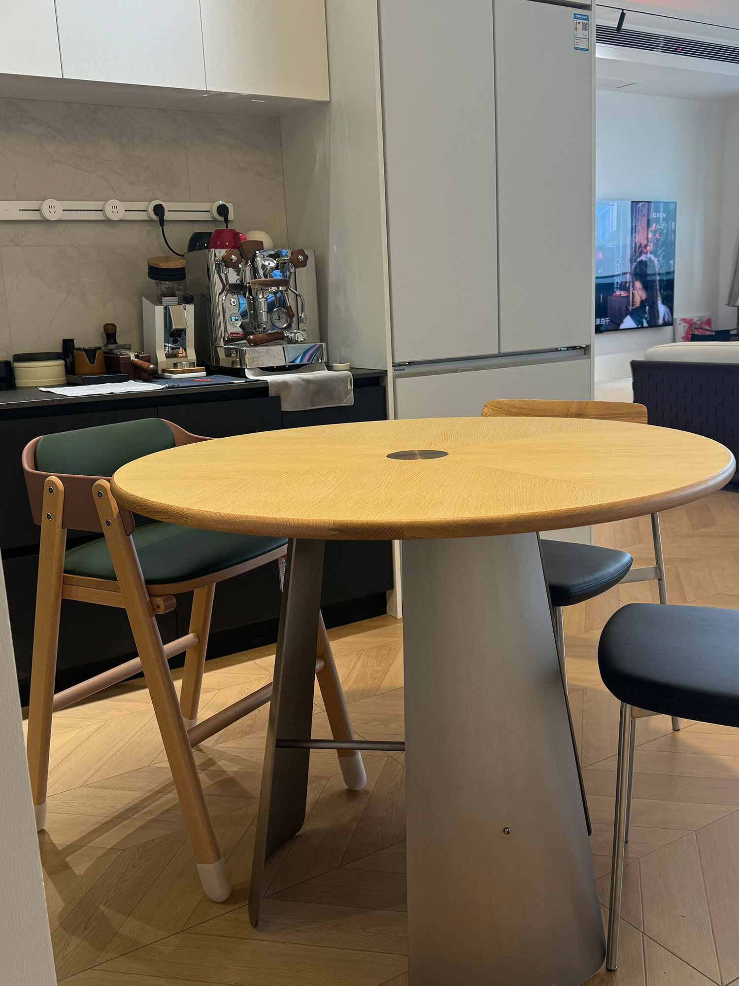 Monet Round Table-wood top 21 Monet pale round table with dining chairs