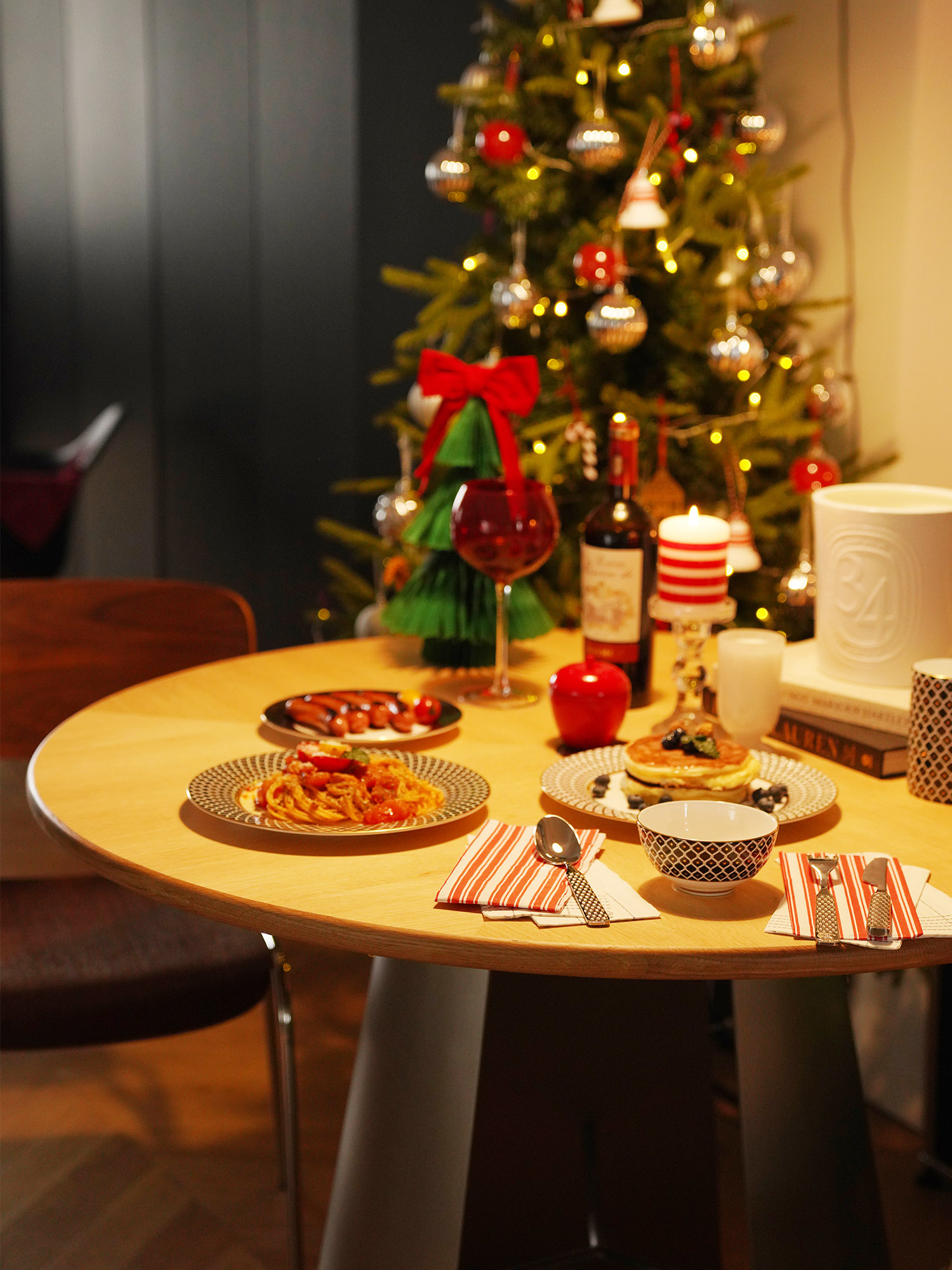 Monet Round Table-wood top 20 Monet round wood table beside Christmas tree