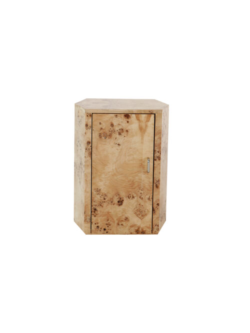 Ptolemy burl wood bedside table in natural veneer