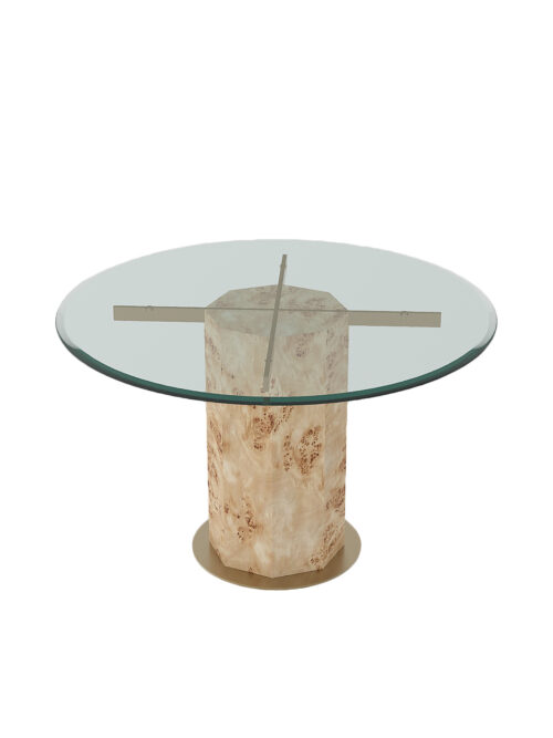 Ptolemy burl wood glass dining table with round top