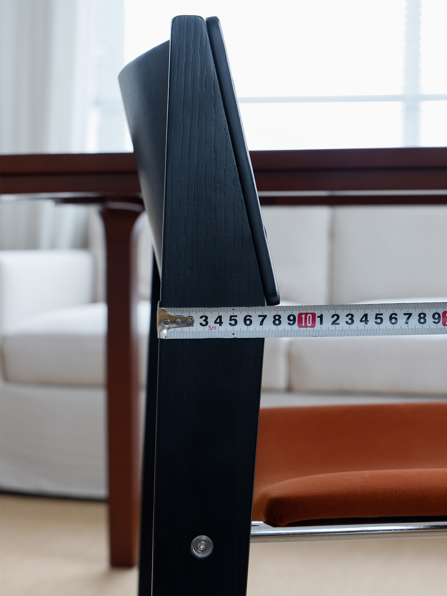 walk slowly chair 17 Walk Slowly Chair side profile with tape measure at backrest