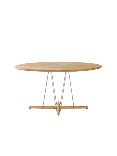 Pebble oak veneer dining table side studio view