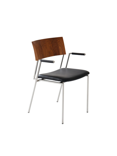 Shuge wood back leather dining chair with steel frame