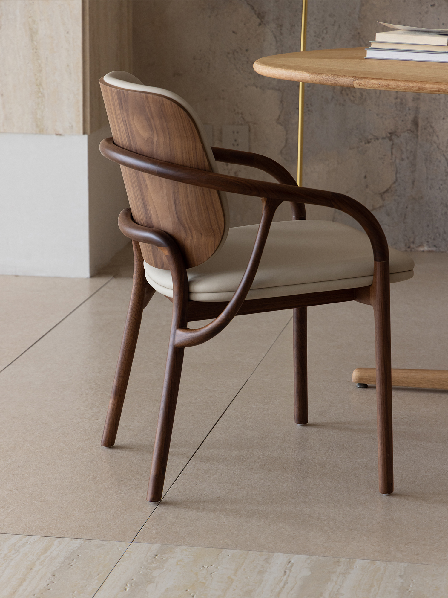 Mufan chair 20 Mufan walnut upholstered armchair beside round table