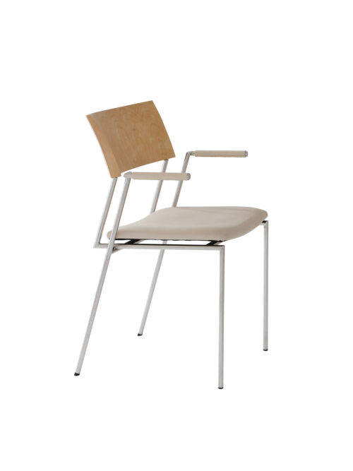 Shuge ash wood dining chair with beige leather seat