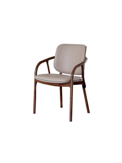 Mufan black walnut armchair with off-white leather upholstery