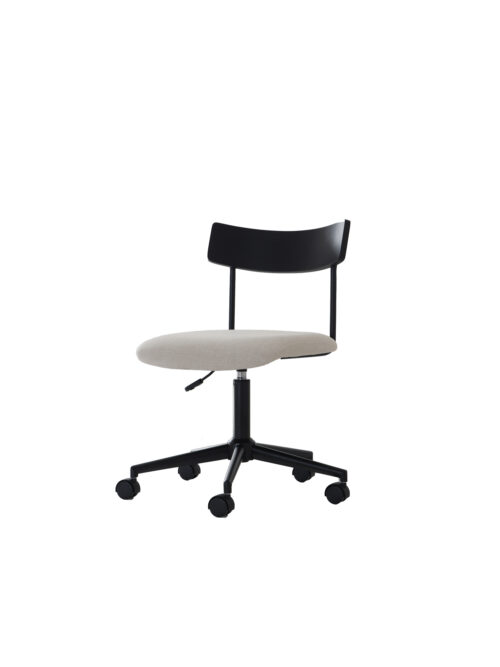 Lift upholstered pedestal chair in black and off-white