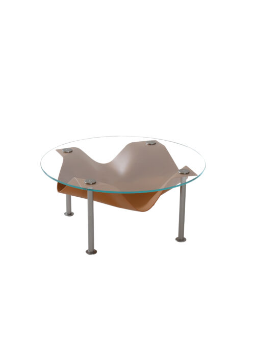 Alison Coffee Table with brown saddle leather shelf
