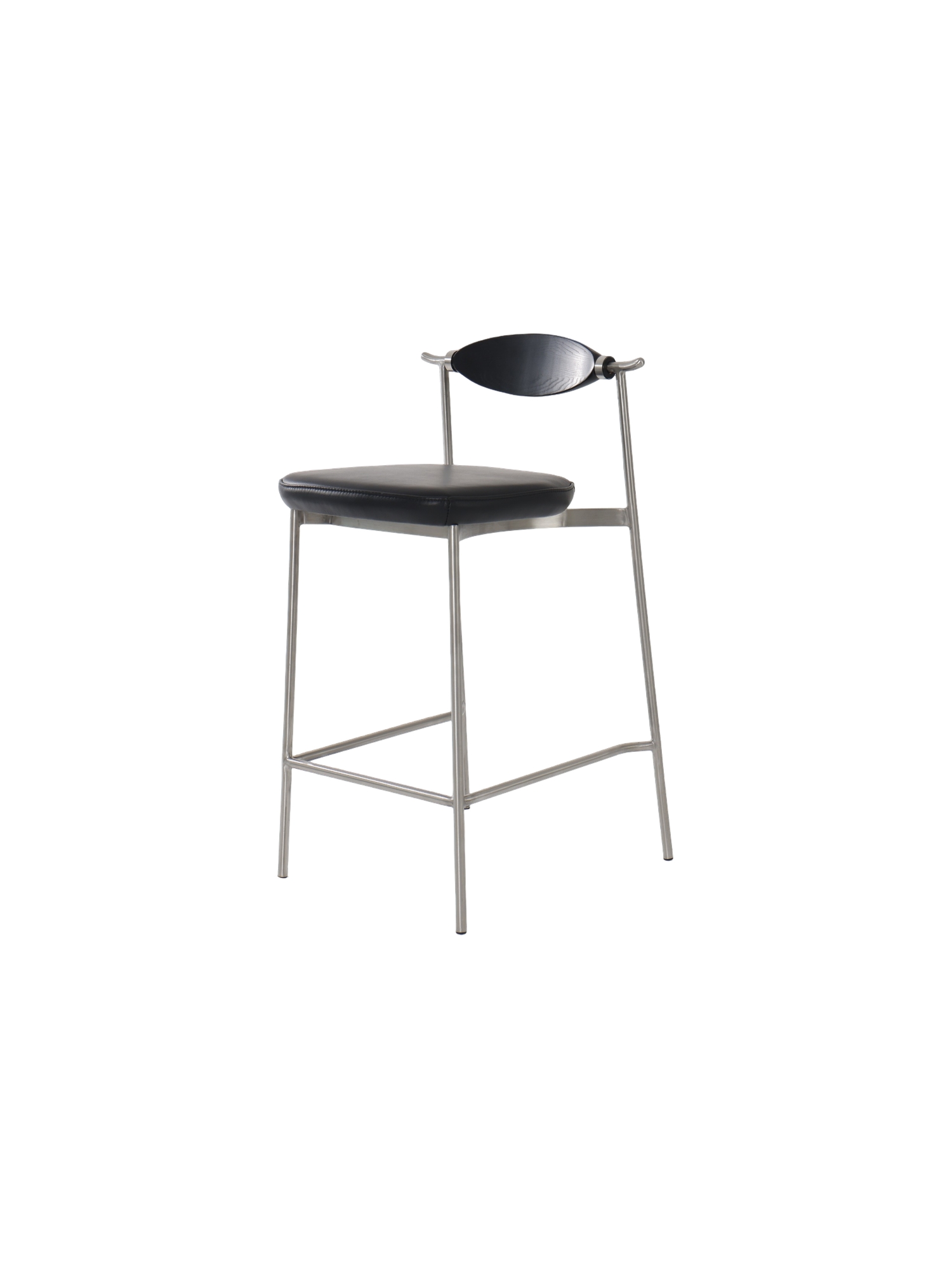 Alison Bar Chair 15 Alison Bar Stool with black leather seat, dark wood backrest and steel frame