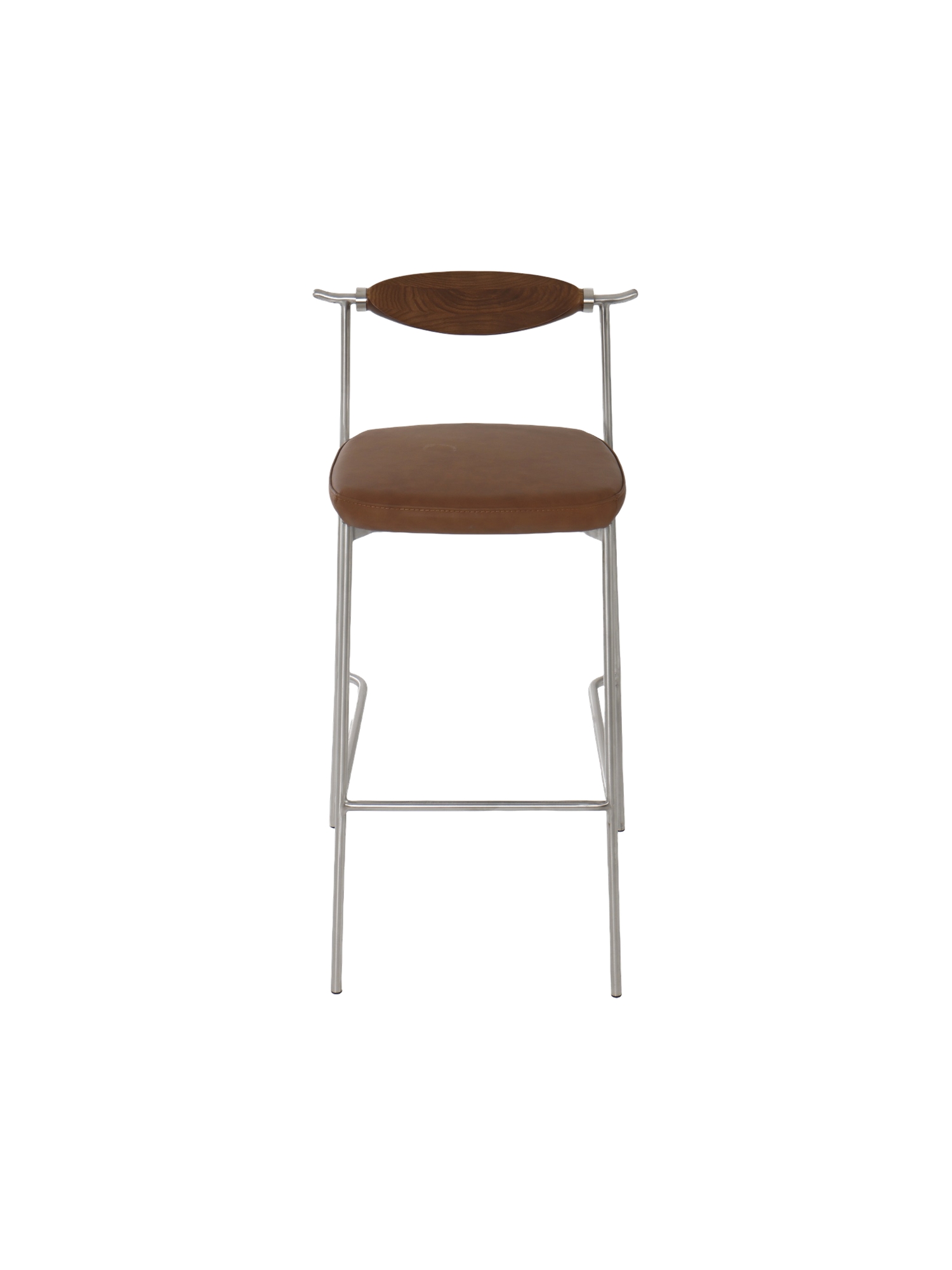 Alison Bar Chair 16 Alison Bar Stool with brown leather seat and silver metal frame