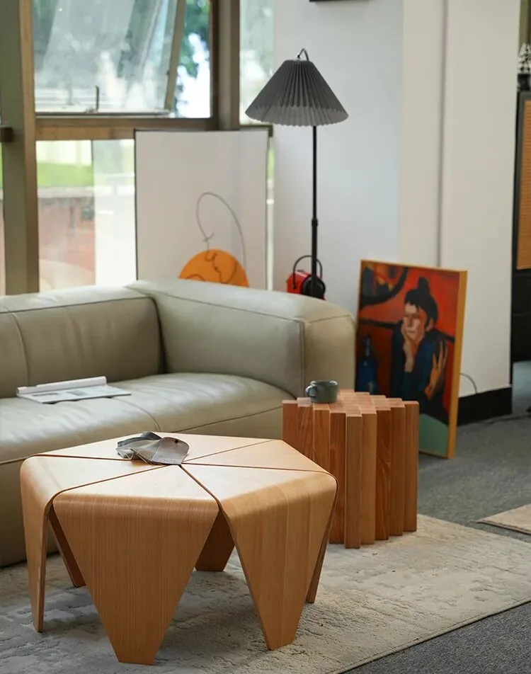 Coffee Table Size for Living Rooms 20 Light wood Lotus coffee table in a relaxed lounge setting
